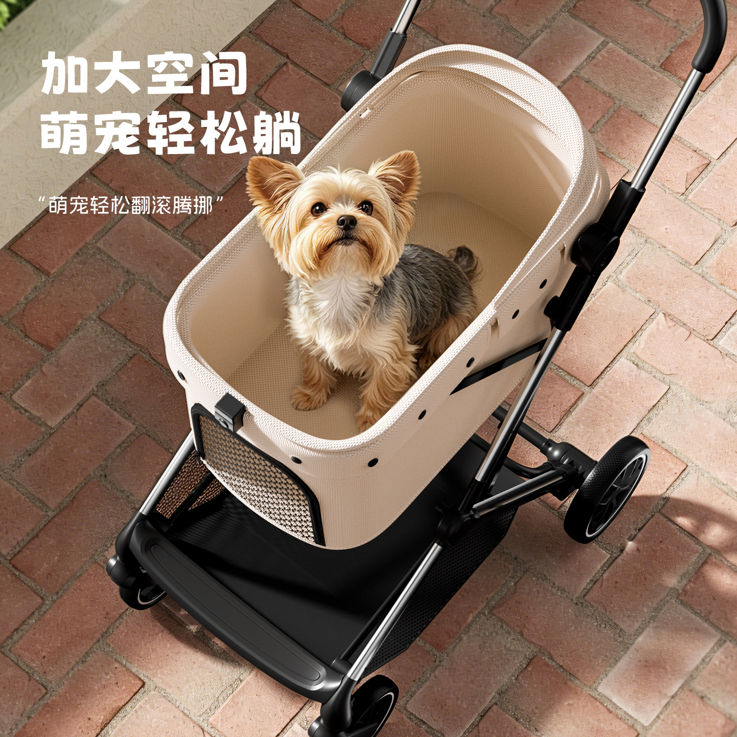 Pet stroller with a small dog